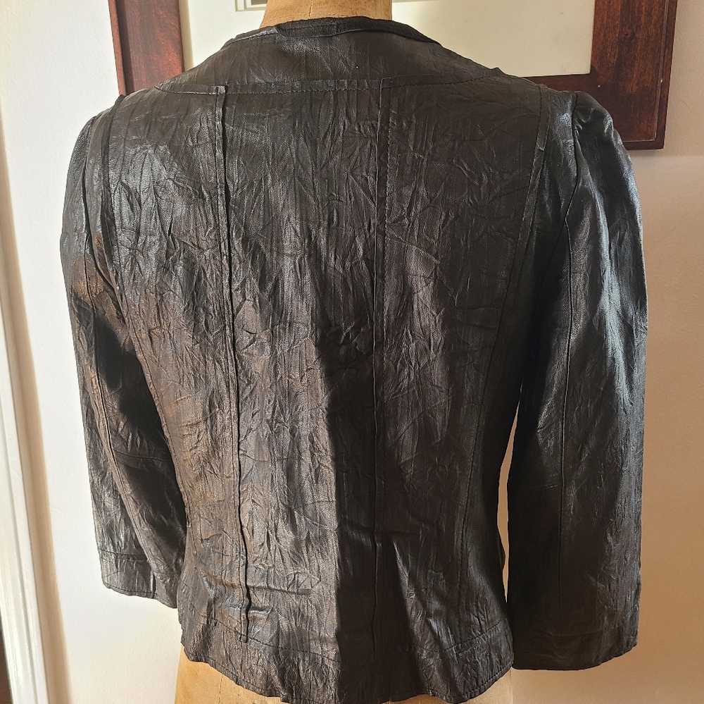 Soft Black Leather Jacket textured Small Black 3/4 Sleeves Women's - Picture 3 of 10